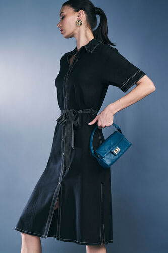 High On Contrast Rayon Dress, Black, image 4